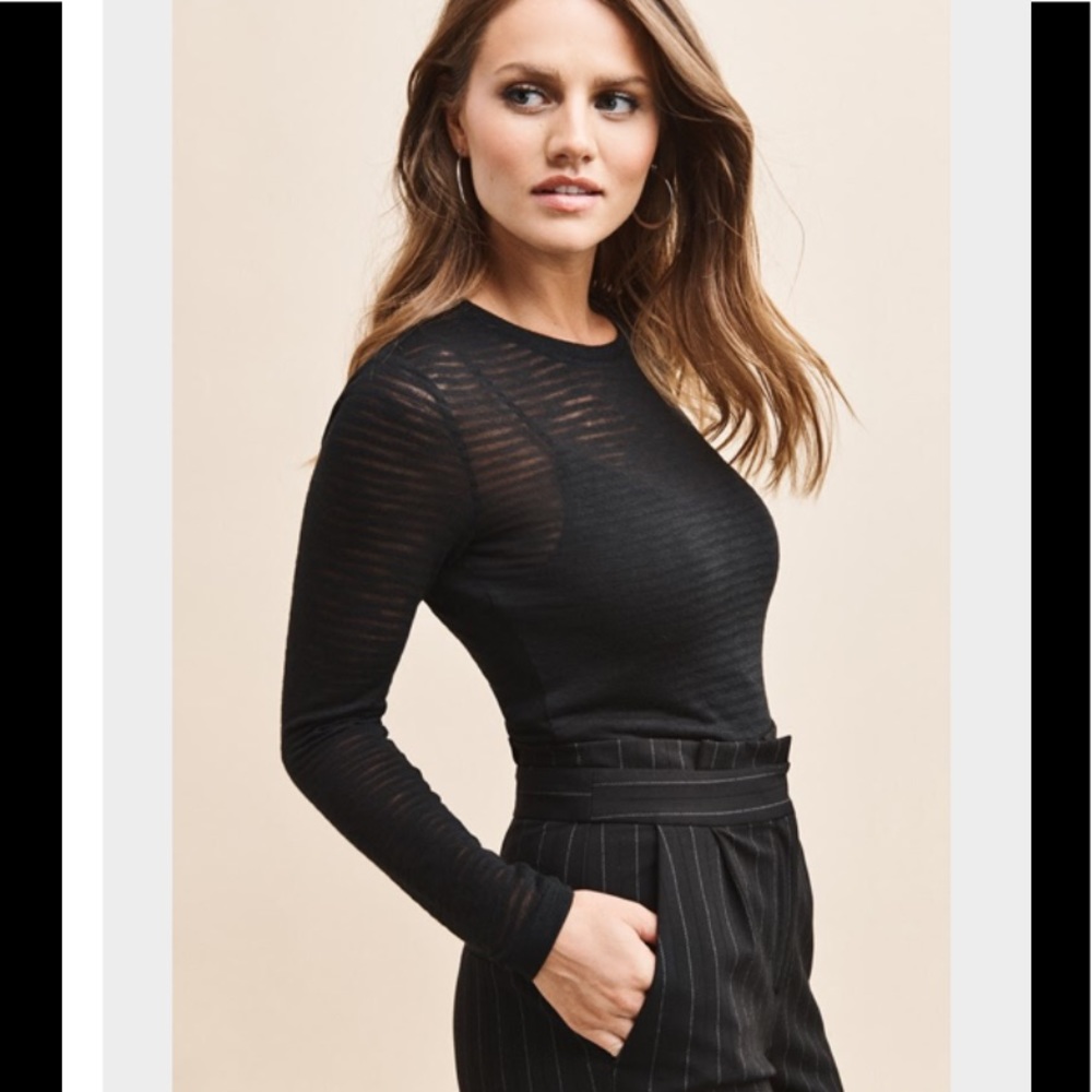 Dynamite jet black sheer striped top.